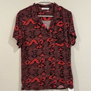 Inamorata size xsmall black and red reptile print button down top/cover up
